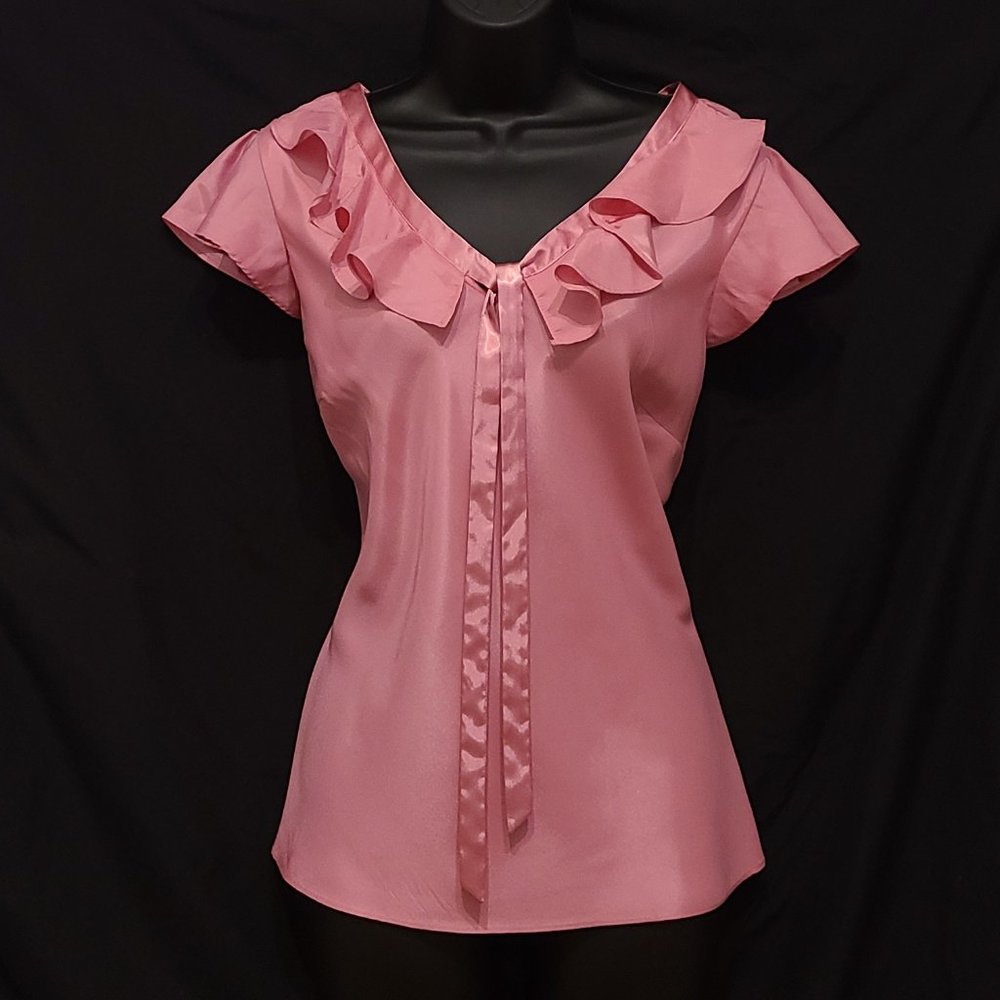 Pink Flutter-Sleeve Blouse - Picture 1 of 14